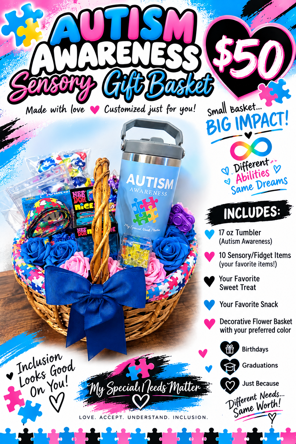 Autism awareness sensory basket